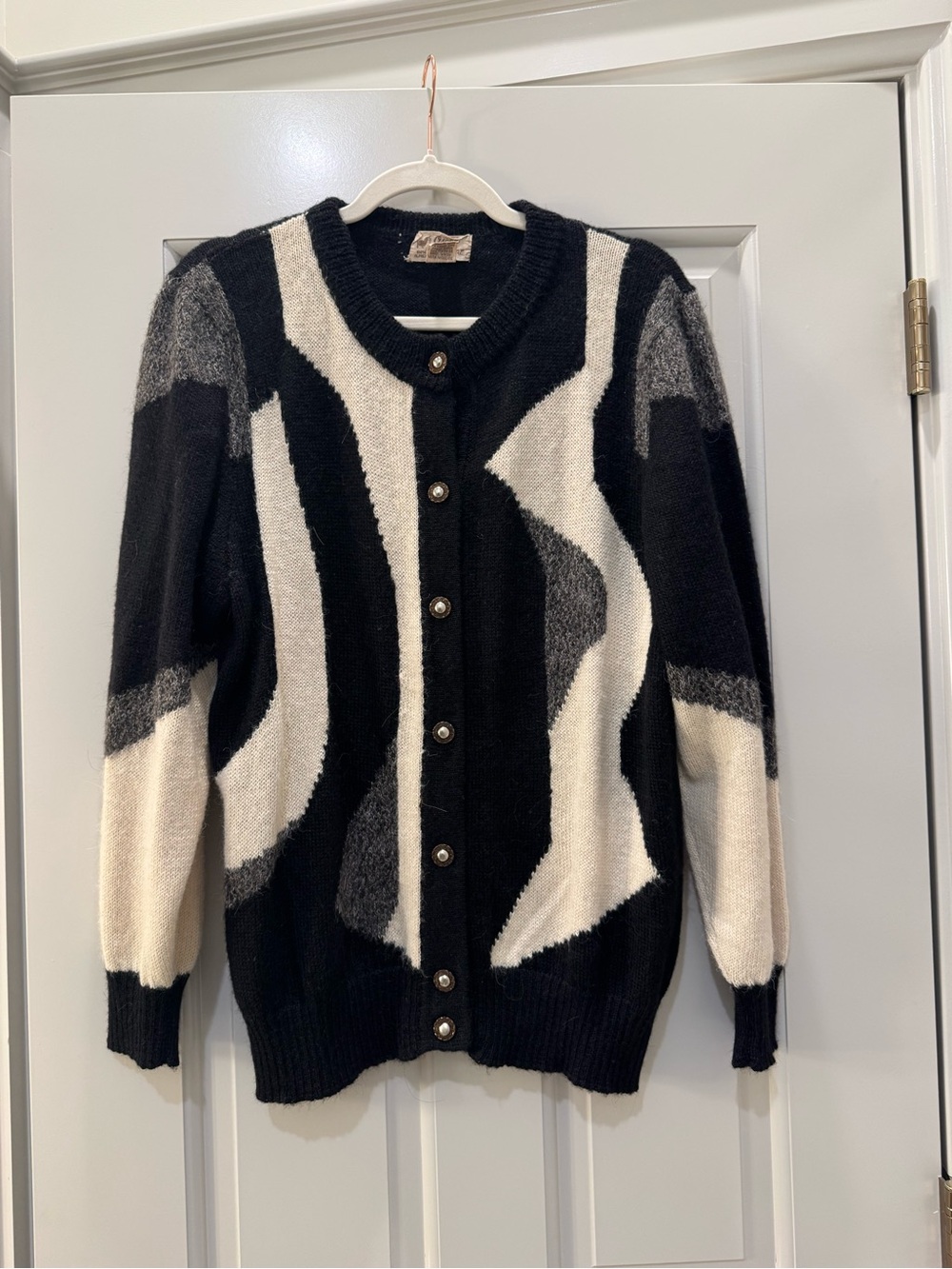 Vintage Black & White Abstract Button-Up Cardigan